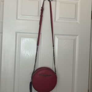 Karl Lagerfeld Crimson Round Leather Crossbody with Chain Strap